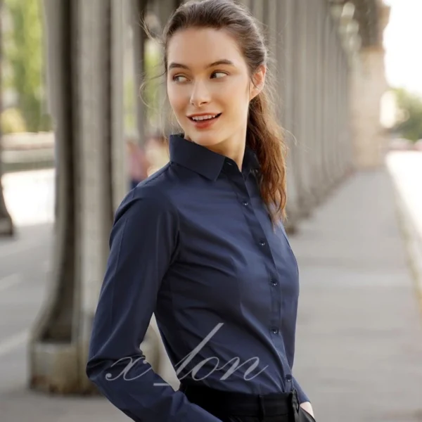 Premium Formal Navy Blue Women Shirt Long Sleeve