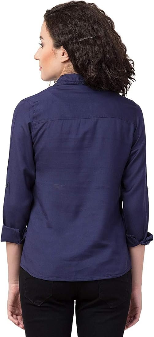 Premium Formal Navy Blue Women Shirt Long Sleeve