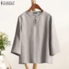 Women Korean Daily Casual Round Neck Three Quarter Sleeve Blouse