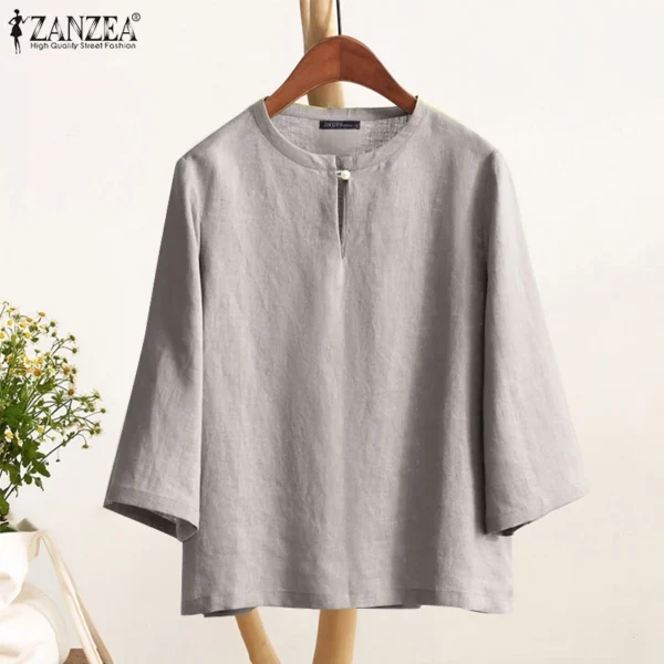 Women Korean Daily Casual Round Neck Three Quarter Sleeve Blouse