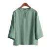 Women Korean Daily Casual Round Neck Three Quarter Sleeve Blouse