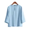 Women Korean Daily Casual Round Neck Three Quarter Sleeve Blouse