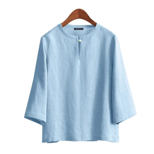 Women Korean Daily Casual Round Neck Three Quarter Sleeve Blouse