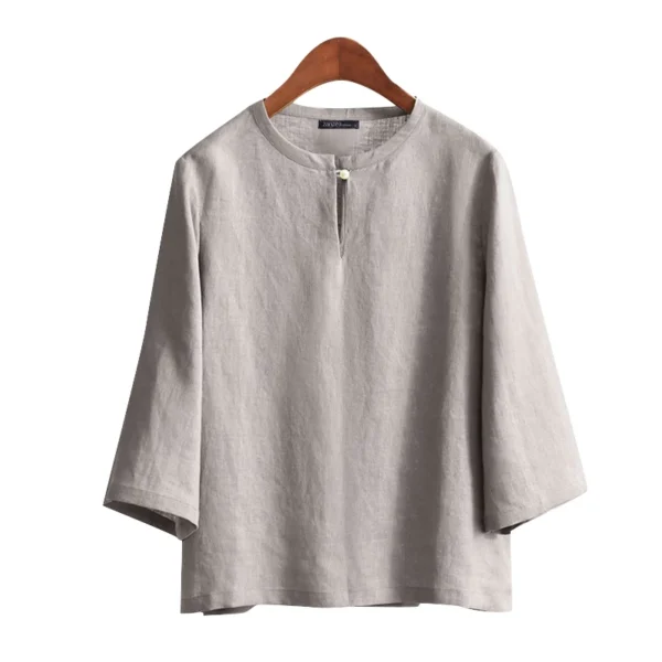 Women Korean Daily Casual Round Neck Three Quarter Sleeve Blouse