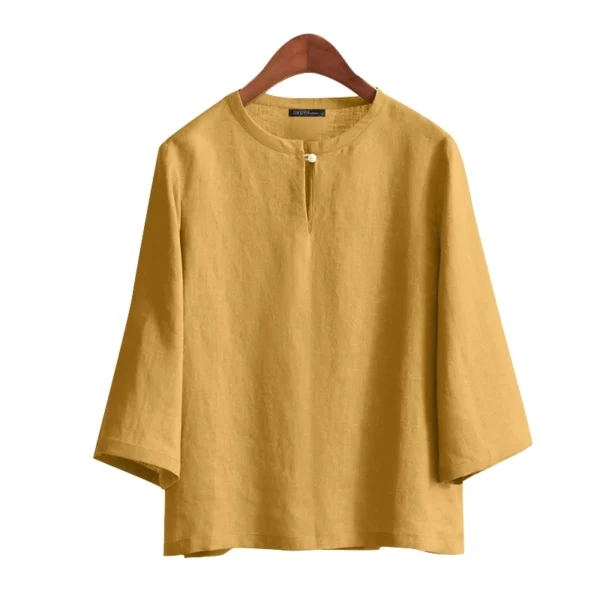 Women Korean Daily Casual Round Neck Three Quarter Sleeve Blouse