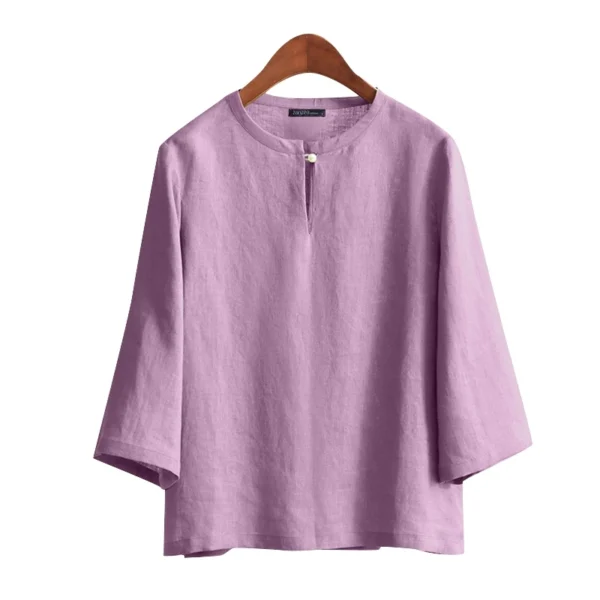 Women Korean Daily Casual Round Neck Three Quarter Sleeve Blouse