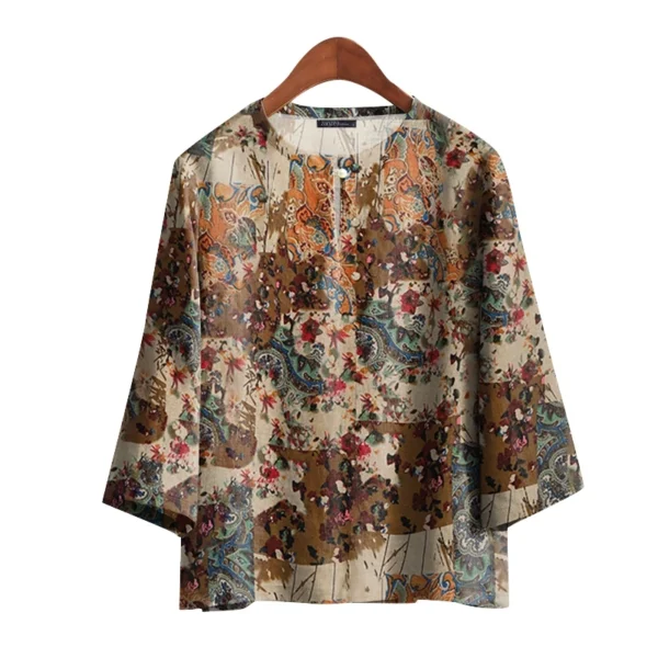 Women Korean Daily Casual Round Neck Three Quarter Sleeve Blouse