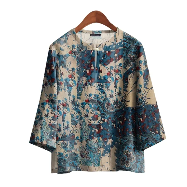 Women Korean Daily Casual Round Neck Three Quarter Sleeve Blouse