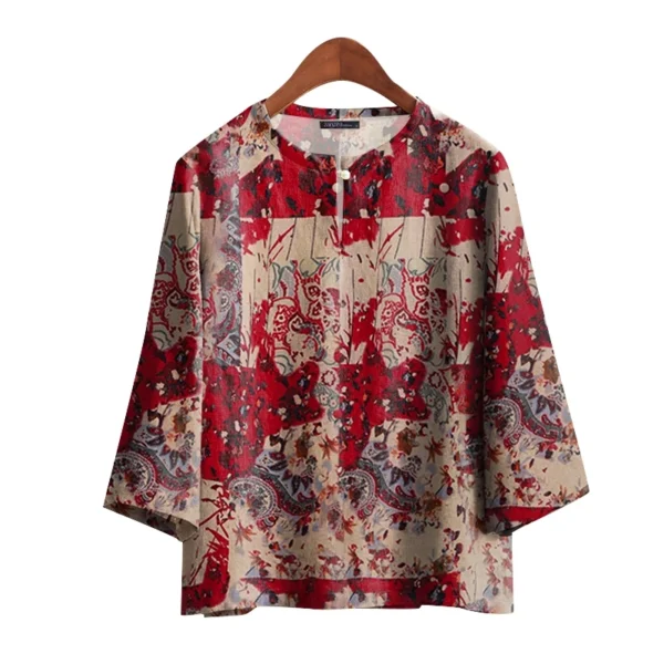 Women Korean Daily Casual Round Neck Three Quarter Sleeve Blouse