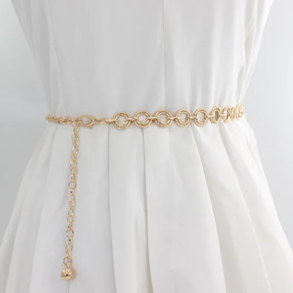 Women s Ring Decorated Metal Waist Chain Adjustable Slim Versatile Alloy Belt for Dress Suits