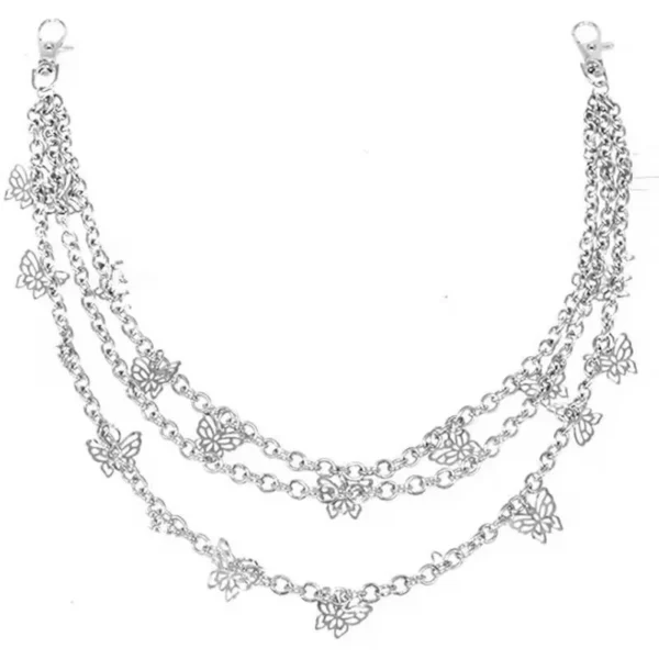 Hip Hop Punk Metal Butterfly Pants Chain For Women Fashion Silver Multi Layer Body Chain Summer Accessories