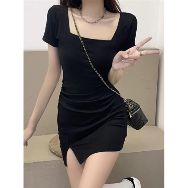 Bodycon sexy mini dress square neck dress women short sleeve dress women s dress women s korean style realpict