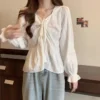 Blouse Women Korean Elegant Long Sleeve Blouse With Ruffles Women Shirt