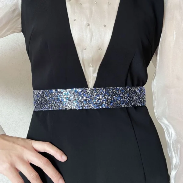 KL READY STOCK Women Bling Rhinestone Encrusted full Diamond elastic waistband Versatile Evening Dress Crystal Belt