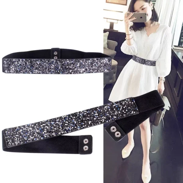 KL READY STOCK Women Bling Rhinestone Encrusted full Diamond elastic waistband Versatile Evening Dress Crystal Belt