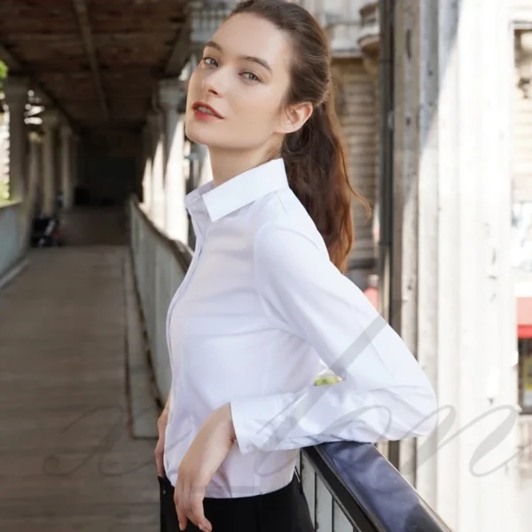 Premium Formal Navy Blue Women Shirt Long Sleeve