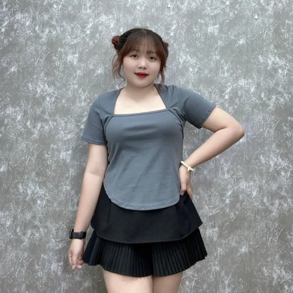 Women s Bigsize T shirt with square neck style made of strong stretchy