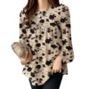 Women Korean Fashion Long Sleeve O Neck Pleated Printed Blouse