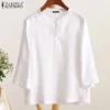 Women Korean Daily Casual Round Neck Three Quarter Sleeve Blouse