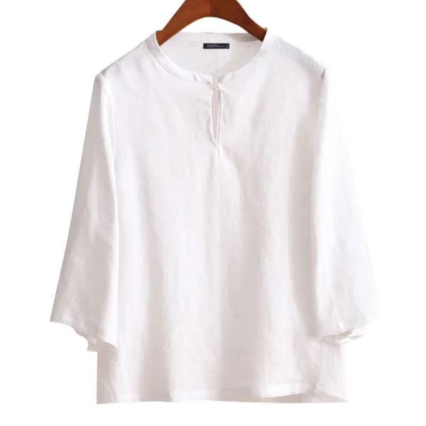 Women Korean Daily Casual Round Neck Three Quarter Sleeve Blouse