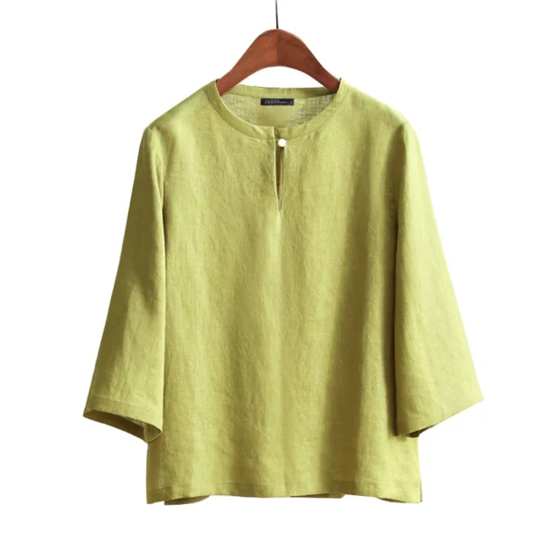Women Korean Daily Casual Round Neck Three Quarter Sleeve Blouse