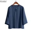 Women Korean Daily Casual Round Neck Three Quarter Sleeve Blouse