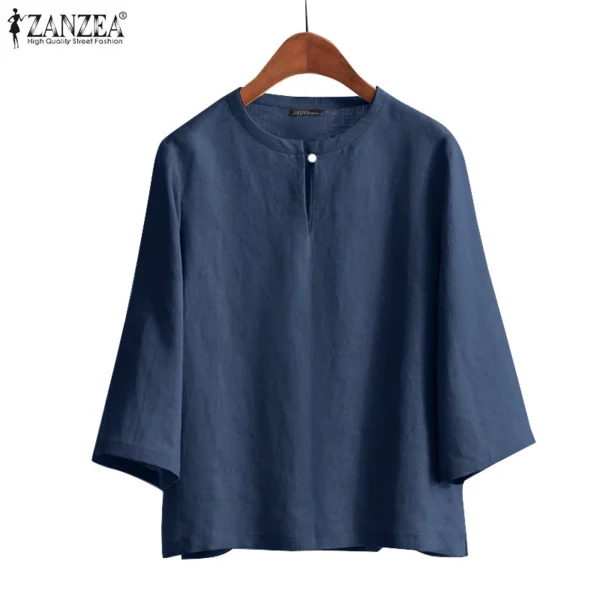 Women Korean Daily Casual Round Neck Three Quarter Sleeve Blouse