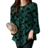 Women Korean Fashion Long Sleeve O Neck Pleated Printed Blouse