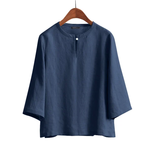 Women Korean Daily Casual Round Neck Three Quarter Sleeve Blouse