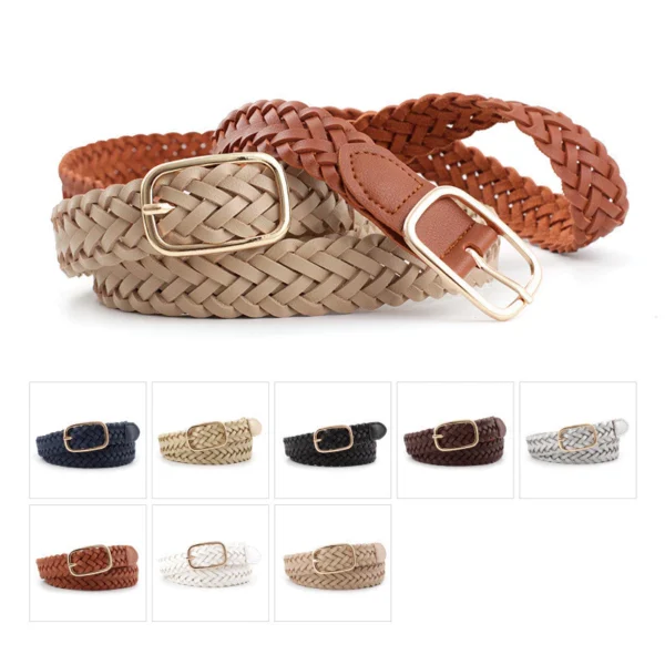 Korean Leather Woven Women s Belt Fashionable Square Buckle Leather Belt With Decorative Jeans Belt