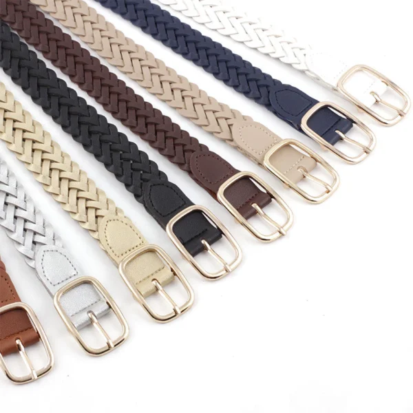 Korean Leather Woven Women s Belt Fashionable Square Buckle Leather Belt With Decorative Jeans Belt
