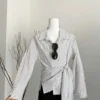 Korean Style Waist Controlled Lace up Loose Striped Shirt Women Unique Elegant Long Sleeve Shirt Blouse Women