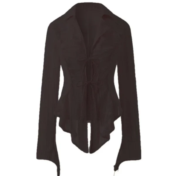 Korean Loose Chiffon Lace Up Long Sleeve Blouse Women s Long Sleeve Shirt New