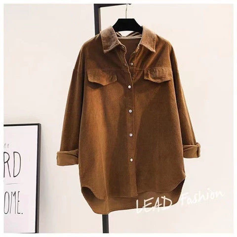 Blouse Women European station Corduroy shirt Korean Style latest women loose casual cardigan shirt