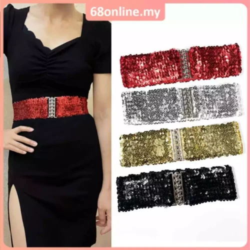 Bling Womens Rivet Sequins Elastic Stretch Wide Waist Belt Waistband Casual Well Ladies Belt Fashion