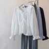Blouse Women Korean Elegant Long Sleeve Blouse With Ruffles Women Shirt