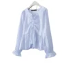 Blouse Women Korean Elegant Long Sleeve Blouse With Ruffles Women Shirt
