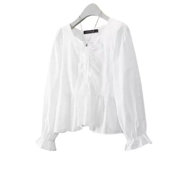 Blouse Women Korean Elegant Long Sleeve Blouse With Ruffles Women Shirt