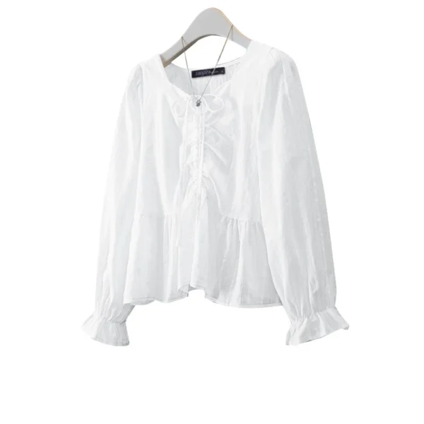 Blouse Women Korean Elegant Long Sleeve Blouse With Ruffles Women Shirt