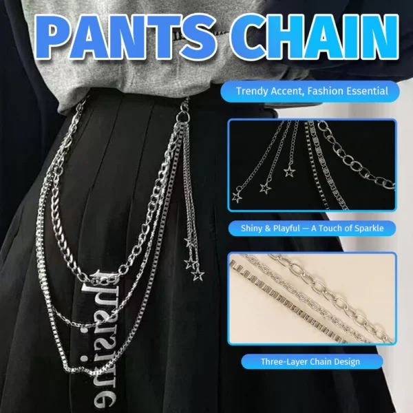 Hip Belt Chain Pants Women Metal Charm Star 3 Tier Retro Hip Hop Waist