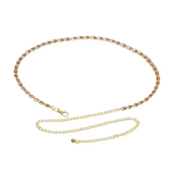 Fesyen Temperamen Wanita Ikat Pinggang Logam Mutiara Nipis Boleh Dilaraskan