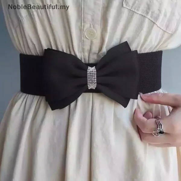 Women s Elastic Bow Belt Wide Rhinestone Stretch Belts Ladies Wide Wedding Party Waistband For Dress Jeans MY