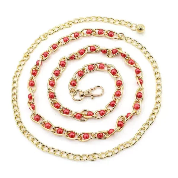 Fesyen Temperamen Wanita Ikat Pinggang Logam Mutiara Nipis Boleh Dilaraskan