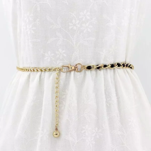 Fesyen Temperamen Wanita Ikat Pinggang Logam Mutiara Nipis Boleh Dilaraskan