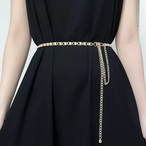 Fesyen Temperamen Wanita Ikat Pinggang Logam Mutiara Nipis Boleh Dilaraskan