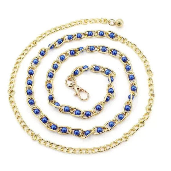 Fesyen Temperamen Wanita Ikat Pinggang Logam Mutiara Nipis Boleh Dilaraskan