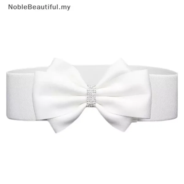 Women s Elastic Bow Belt Wide Rhinestone Stretch Belts Ladies Wide Wedding Party Waistband For Dress Jeans MY