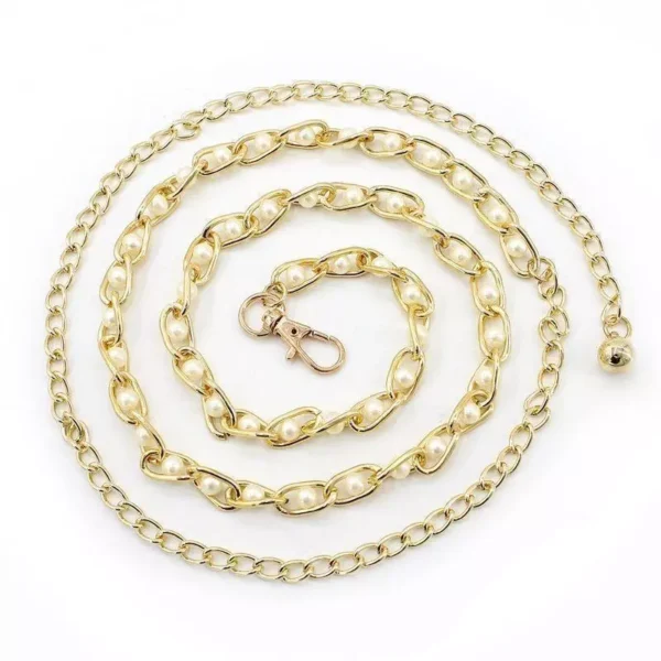 Fesyen Temperamen Wanita Ikat Pinggang Logam Mutiara Nipis Boleh Dilaraskan