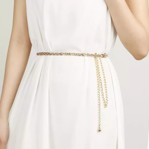 Fesyen Temperamen Wanita Ikat Pinggang Logam Mutiara Nipis Boleh Dilaraskan