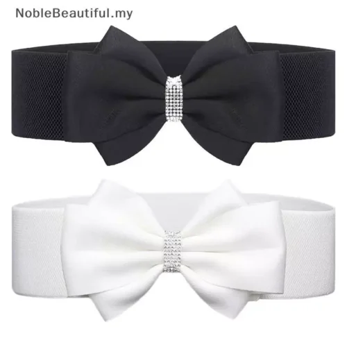 Women s Elastic Bow Belt Wide Rhinestone Stretch Belts Ladies Wide Wedding Party Waistband For Dress Jeans MY